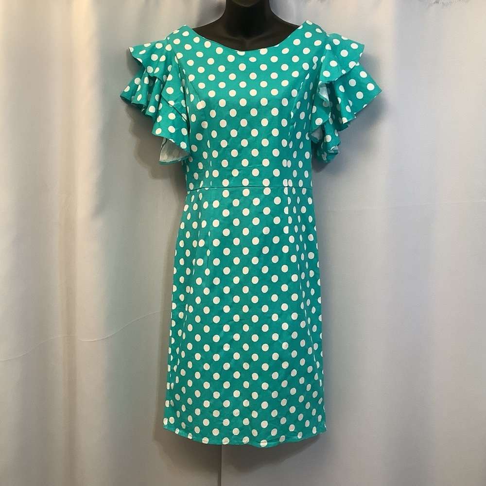 Sisjuly Dress Women’s Size Large Ruffle Sleeves Polka Dot Turquoise White